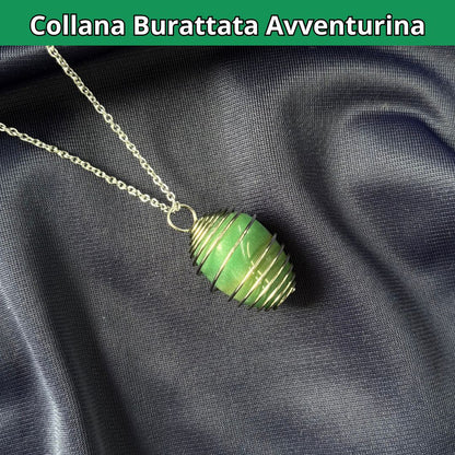 Collana Avventurina Burattata con Spirale in Acciaio Inossidabile
