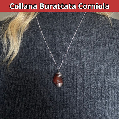 Collana Corniola Burattata con Spirale in Acciaio Inossidabile