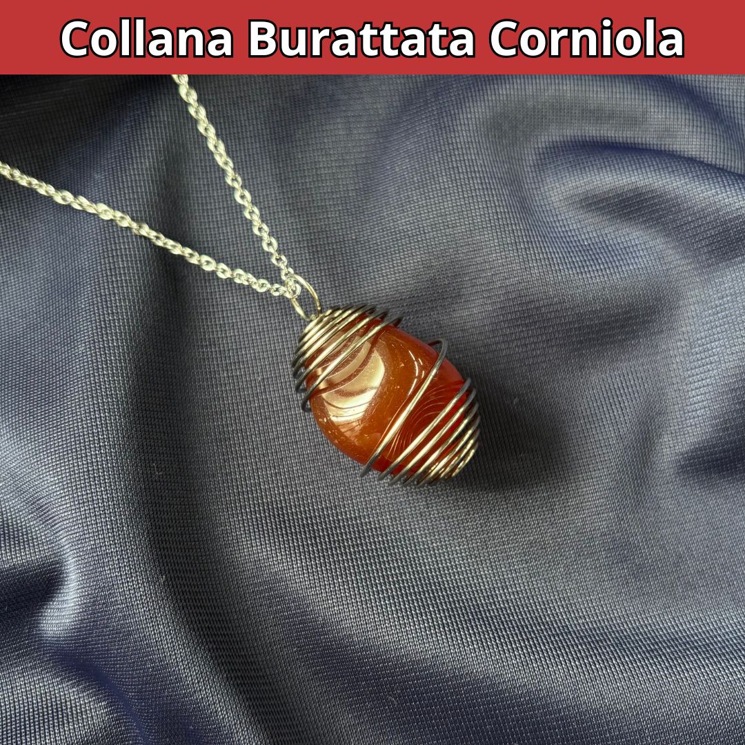 Collana Corniola Burattata con Spirale in Acciaio Inossidabile
