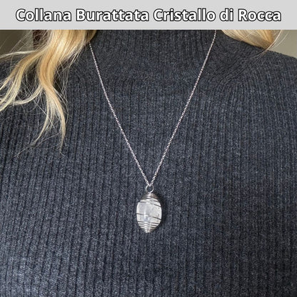 Collana Cristallo di Rocca Burattata con Spirale in Acciaio Inossidabile