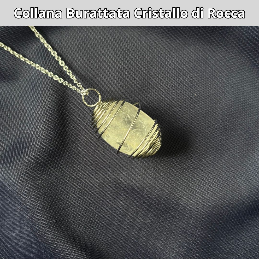 Collana Cristallo di Rocca Burattata con Spirale in Acciaio Inossidabile
