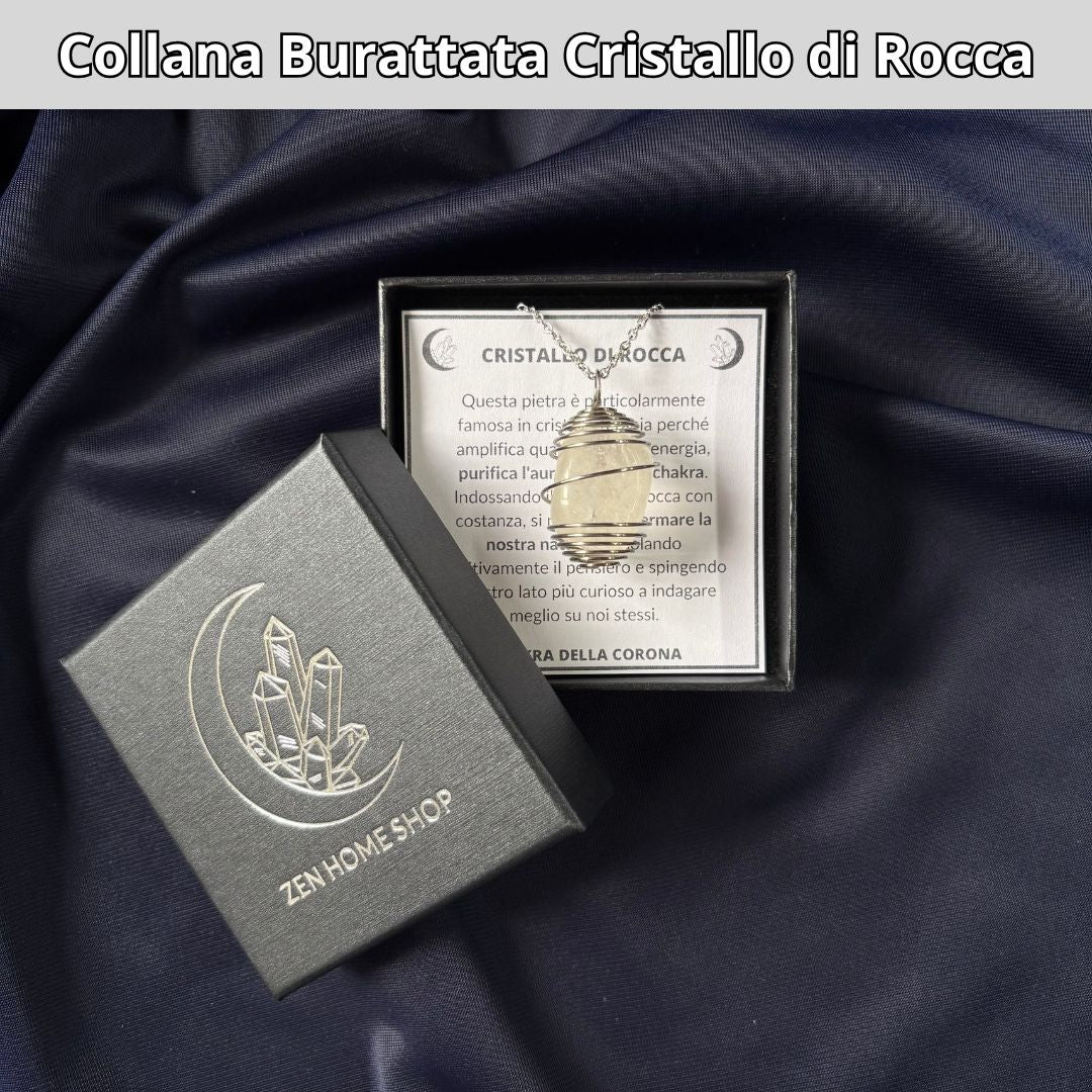 Collana Cristallo di Rocca Burattata con Spirale in Acciaio Inossidabile