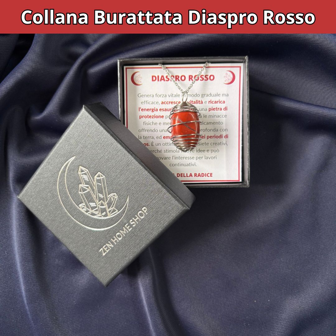 Collana Diaspro Rosso Burattata con Spirale in Acciaio Inossidabile