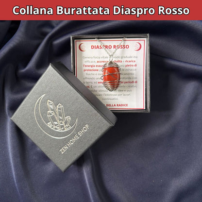 Collana Diaspro Rosso Burattata con Spirale in Acciaio Inossidabile