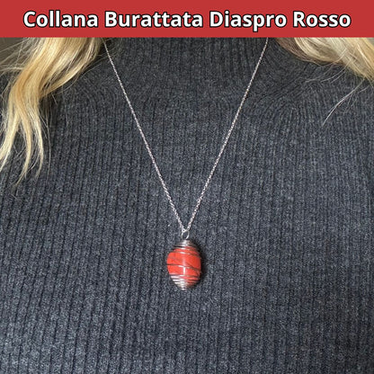 Collana Diaspro Rosso Burattata con Spirale in Acciaio Inossidabile
