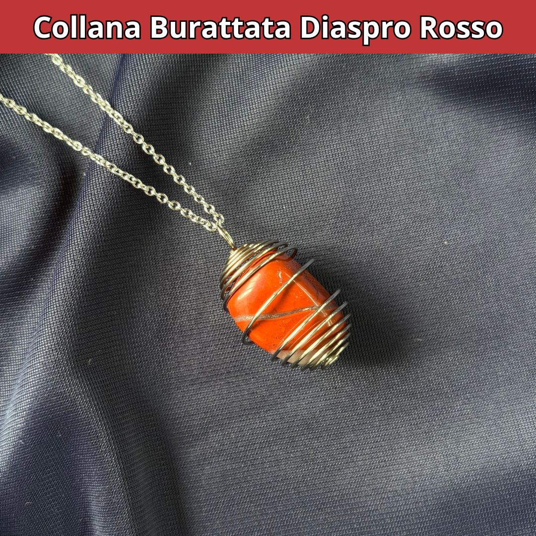 Collana Diaspro Rosso Burattata con Spirale in Acciaio Inossidabile