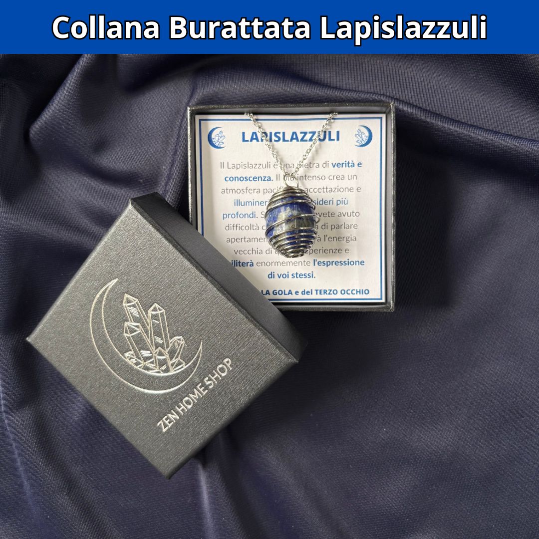 Collana Lapislazzuli Burattata con Spirale in Acciaio Inossidabile