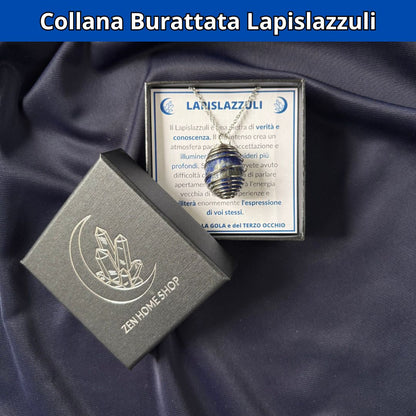 Collana Lapislazzuli Burattata con Spirale in Acciaio Inossidabile