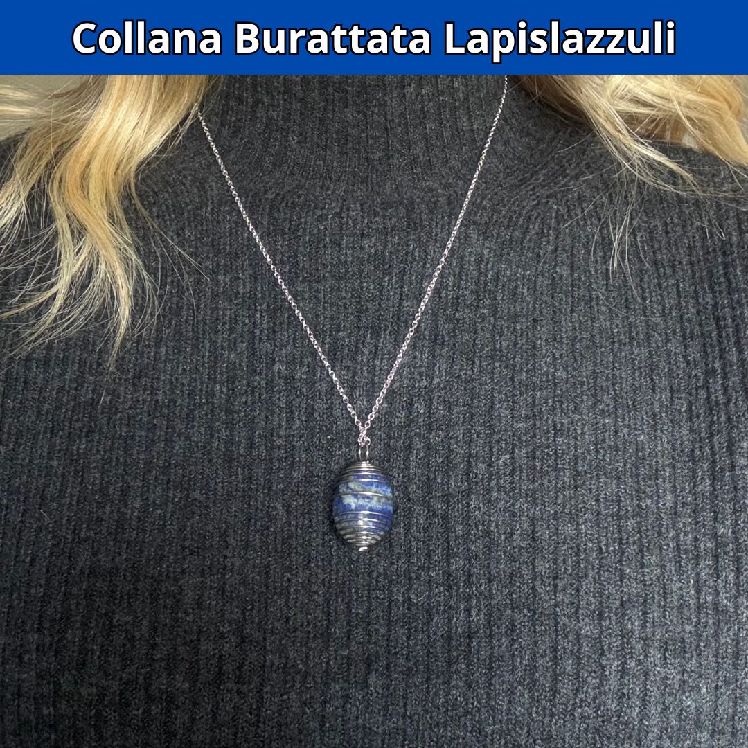 Collana Lapislazzuli Burattata con Spirale in Acciaio Inossidabile