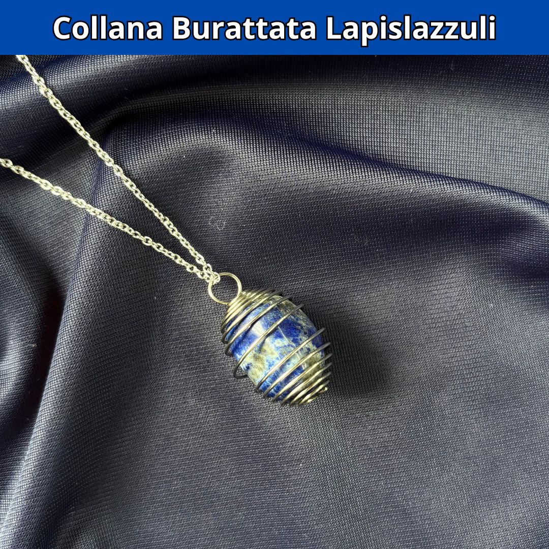 Collana Lapislazzuli Burattata con Spirale in Acciaio Inossidabile