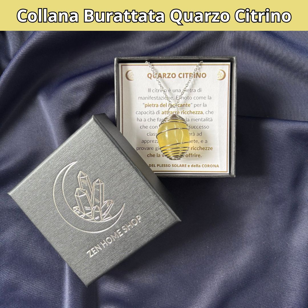 Collana Quarzo Citrino Burattata con Spirale in Acciaio Inossidabile