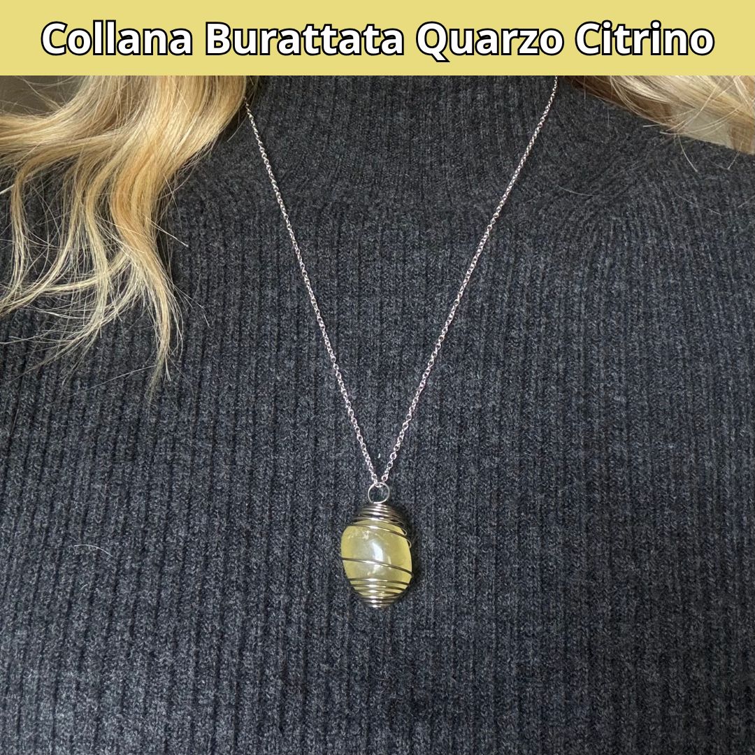 Collana Quarzo Citrino Burattata con Spirale in Acciaio Inossidabile