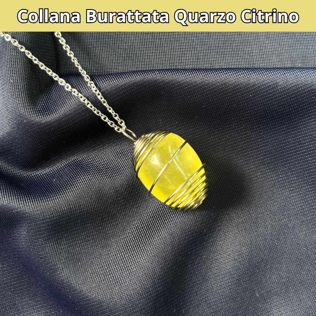 Collana Quarzo Citrino Burattata con Spirale in Acciaio Inossidabile