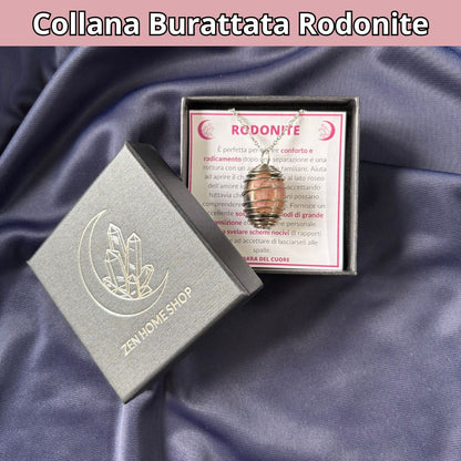 Collana Rodonite Burattata con Spirale in Acciaio Inossidabile