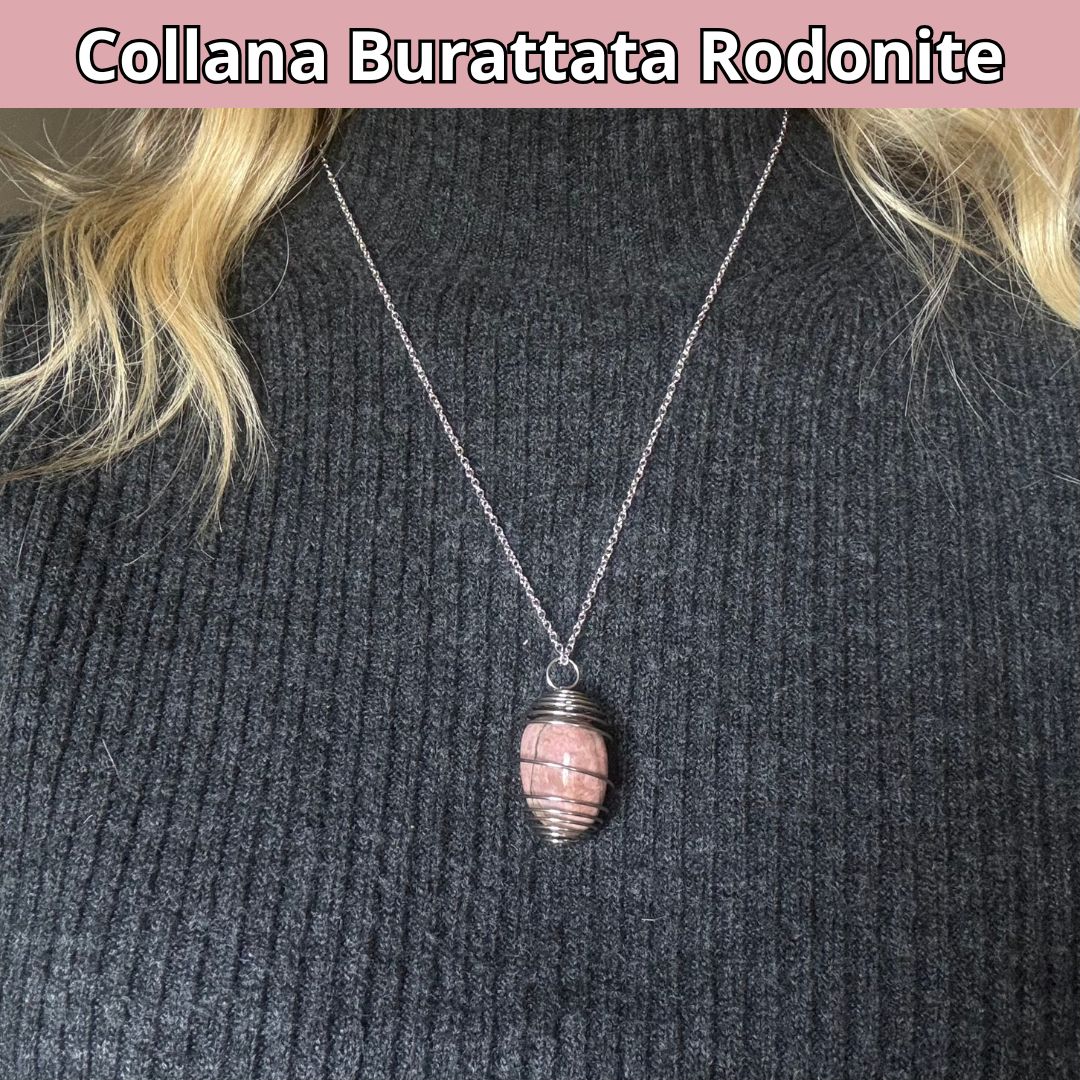 Collana Rodonite Burattata con Spirale in Acciaio Inossidabile