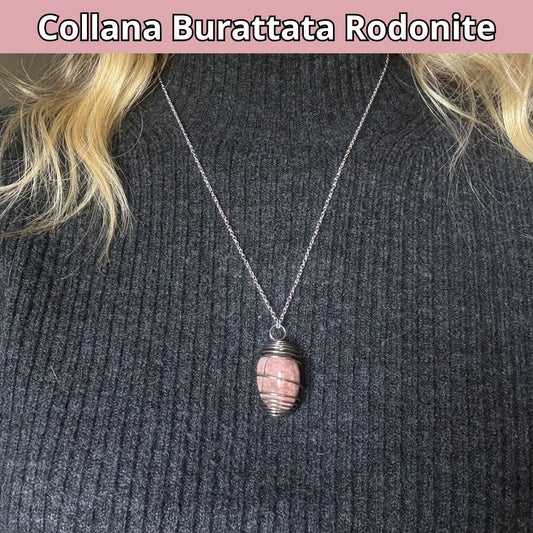 Collana Rodonite Burattata con Spirale in Acciaio Inossidabile