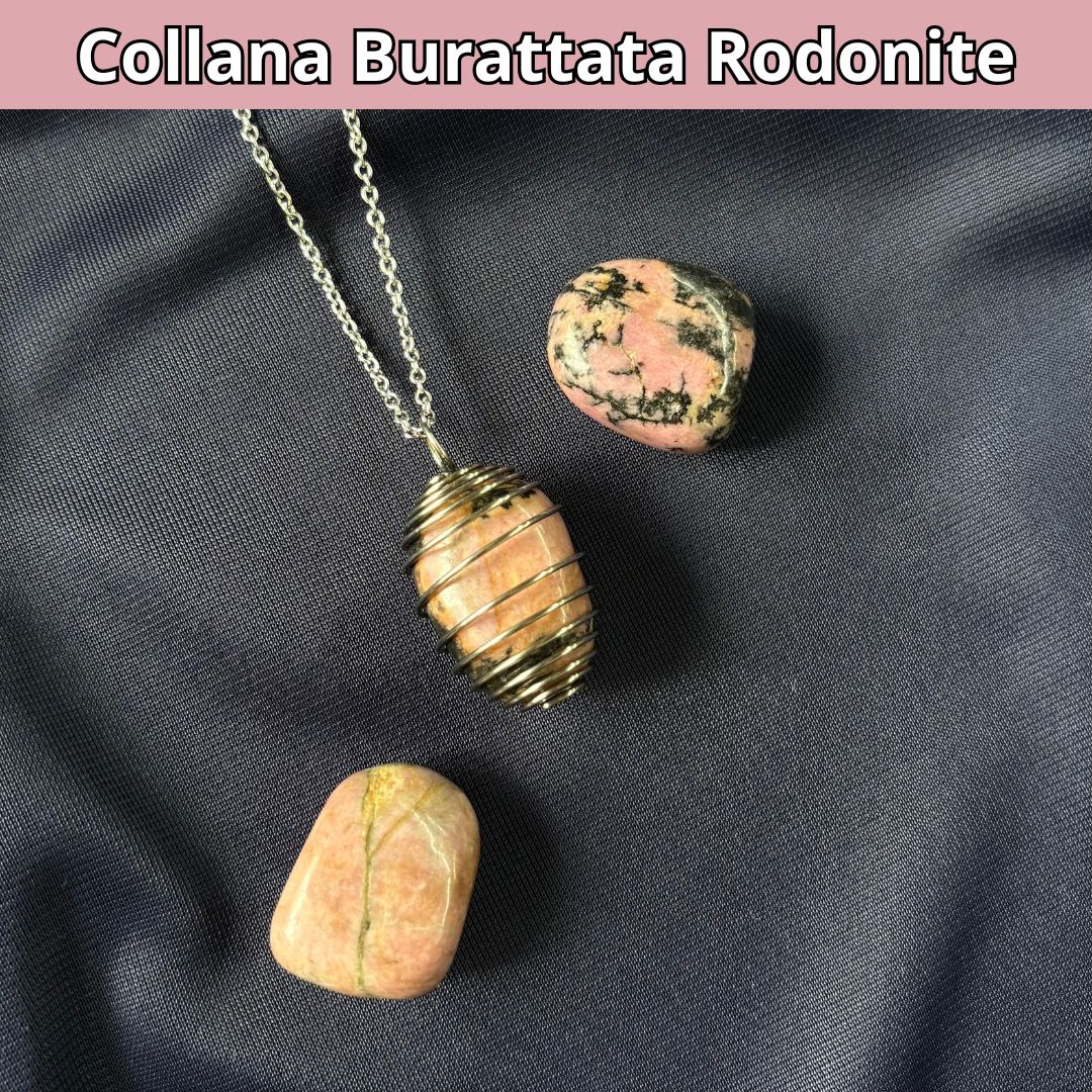 Collana Rodonite Burattata con Spirale in Acciaio Inossidabile