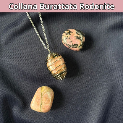 Collana Rodonite Burattata con Spirale in Acciaio Inossidabile
