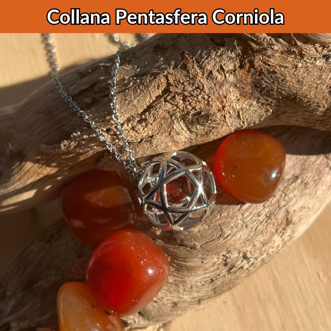 Collana Regolabile Pentasfera Corniola (Acciaio Inox)
