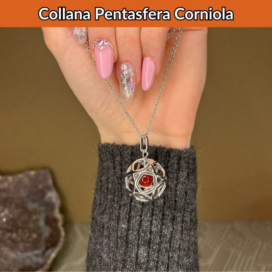 Collana Regolabile Pentasfera Corniola (Acciaio Inox)