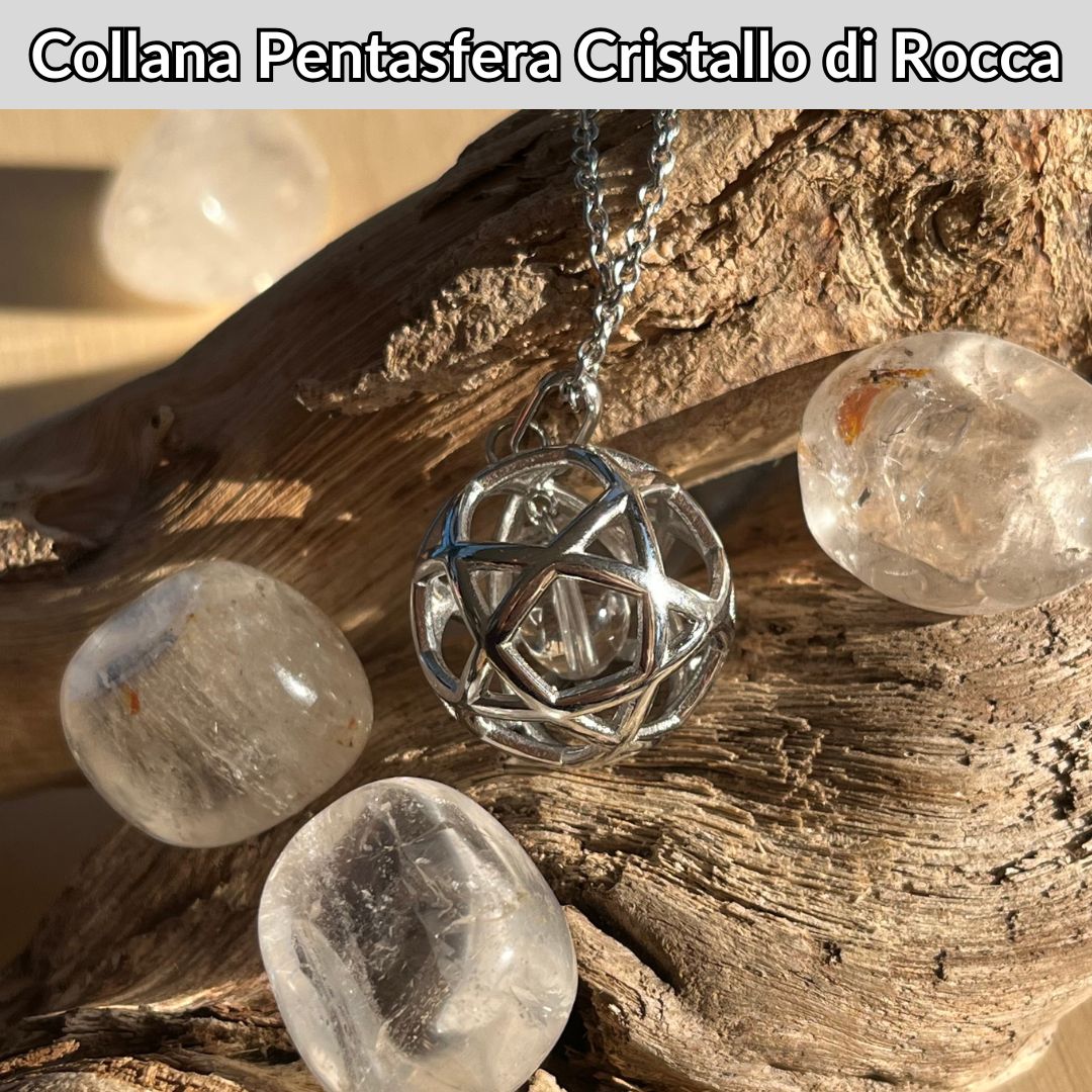 Collana Regolabile Pentasfera Cristallo di Rocca (Acciaio Inox)