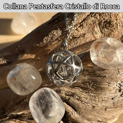 Collana Regolabile Pentasfera Cristallo di Rocca (Acciaio Inox)
