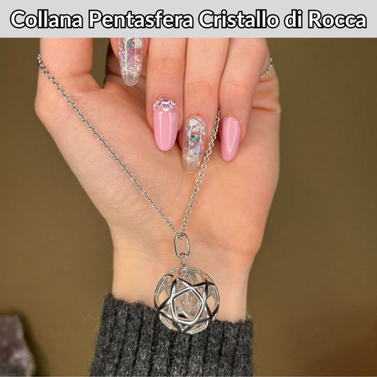 Collana Regolabile Pentasfera Cristallo di Rocca (Acciaio Inox)