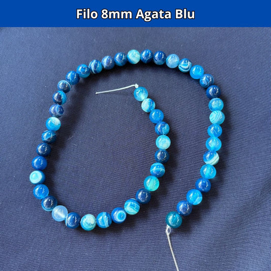 Fili in pietra naturale Agata Blu (trattata) 8mm (43 perle)