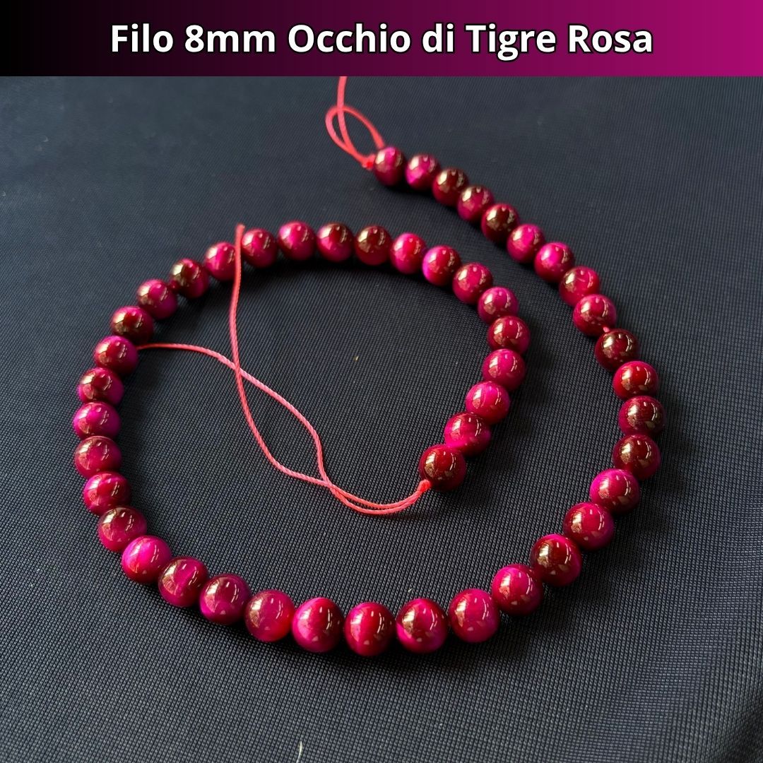 Fili in pietra naturale Occhio Di Tigre Rosa (tinto) 8mm (48 perle)