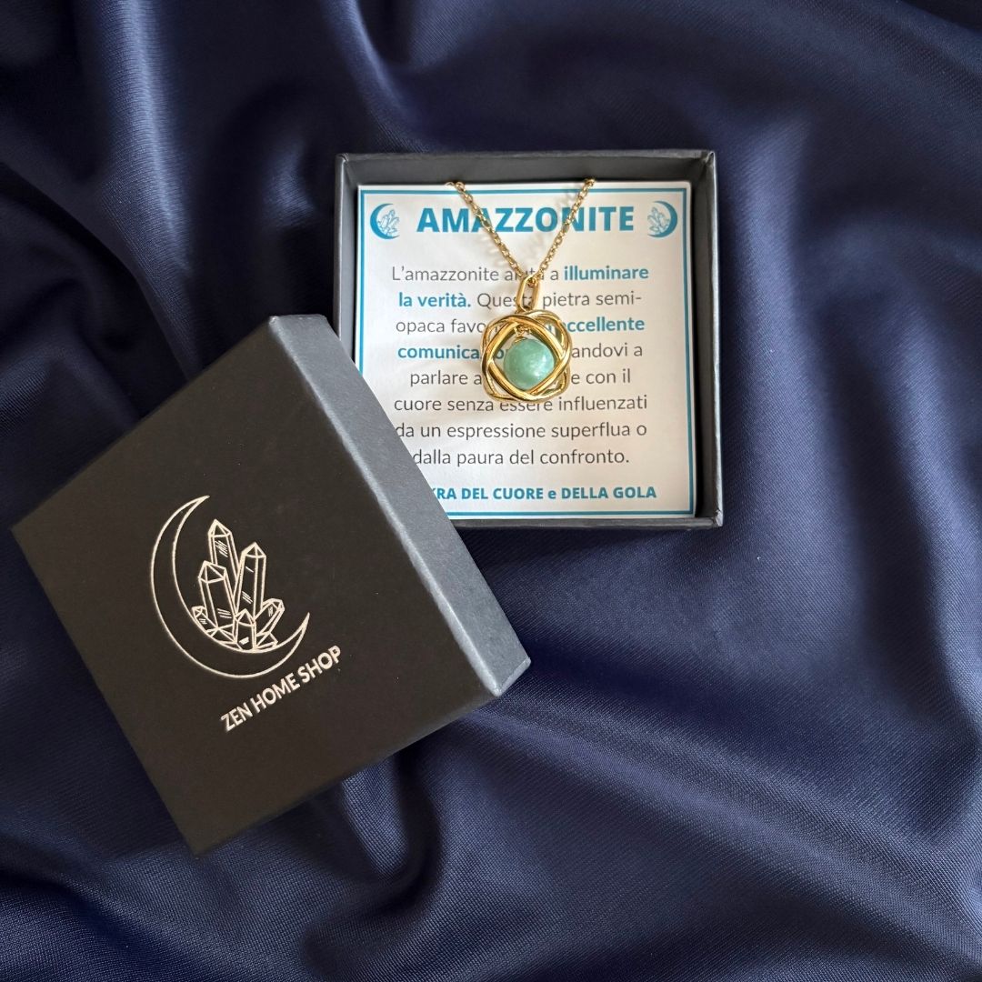 Collana Genesa Amazzonite – Acciaio Oro