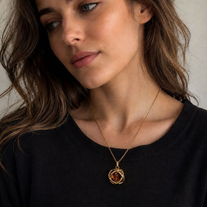 Collana Genesa Ambra – Acciaio Oro