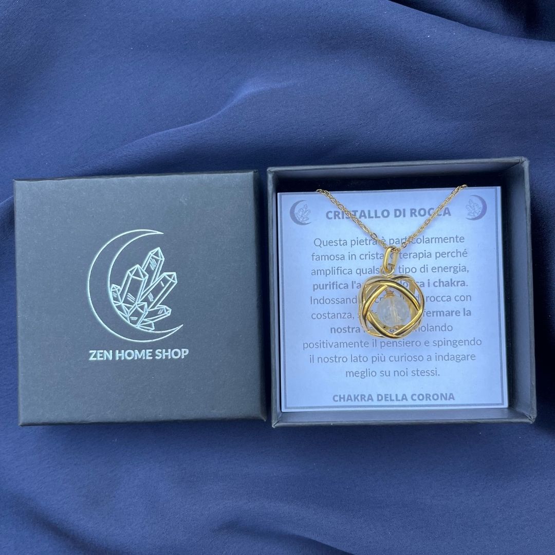 Collana Genesa Cristallo di Rocca – Acciaio Oro