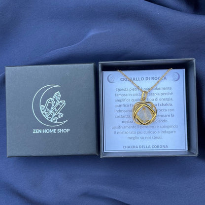 Collana Genesa Cristallo di Rocca – Acciaio Oro