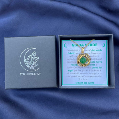 Collana Genesa Giada Verde – Acciaio Oro