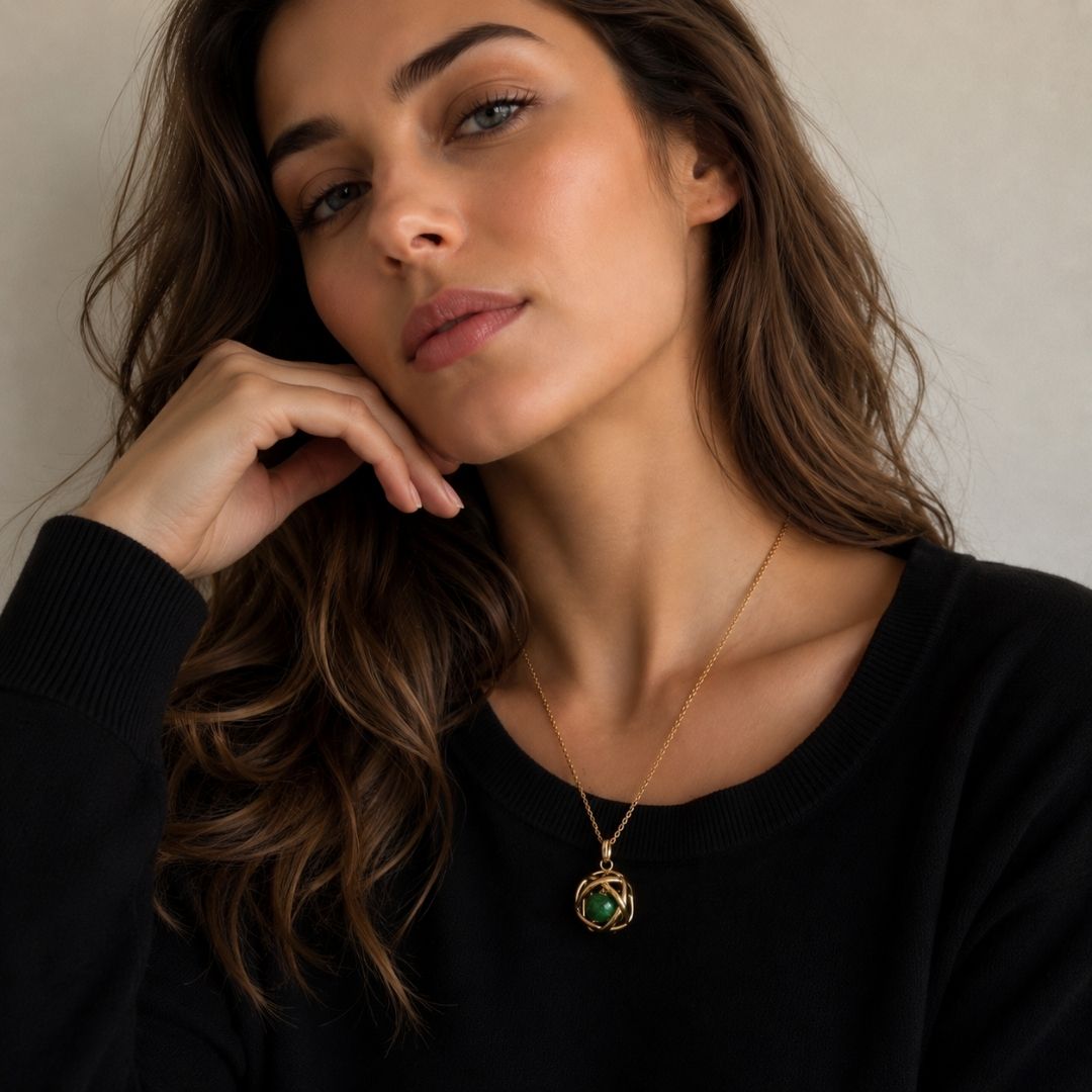 Collana Genesa Giada Verde – Acciaio Oro