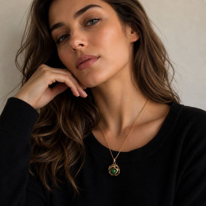 Collana Genesa Giada Verde – Acciaio Oro