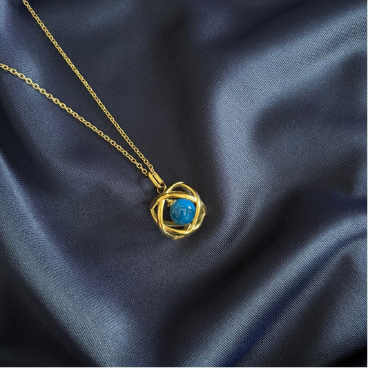 Collana Genesa Agata Blu – Acciaio Oro