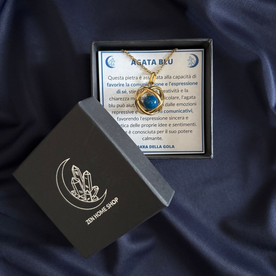Collana Genesa Agata Blu – Acciaio Oro