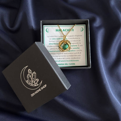 Collana Genesa Malachite – Acciaio Oro