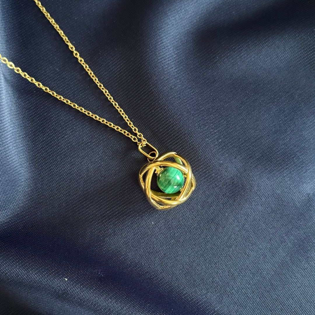 Collana Genesa Malachite – Acciaio Oro