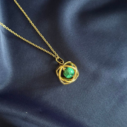 Collana Genesa Malachite – Acciaio Oro