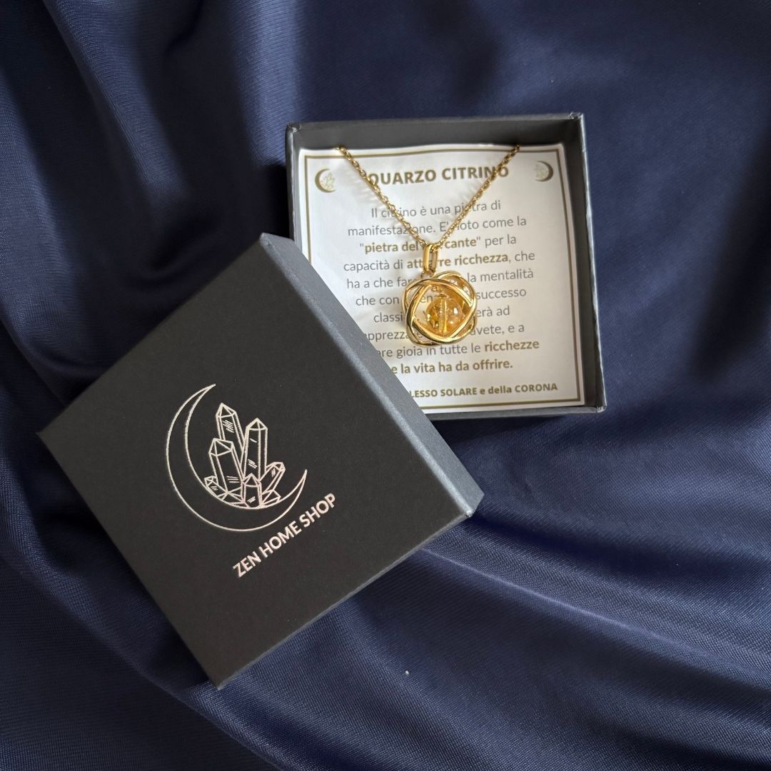 Collana Genesa Quarzo Citrino – Acciaio Oro