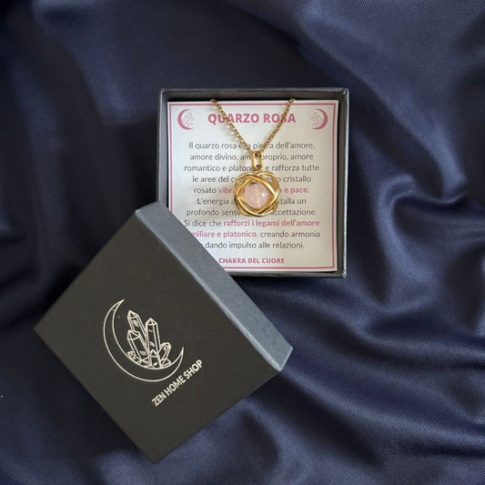 Collana Genesa Quarzo Rosa – Acciaio Oro