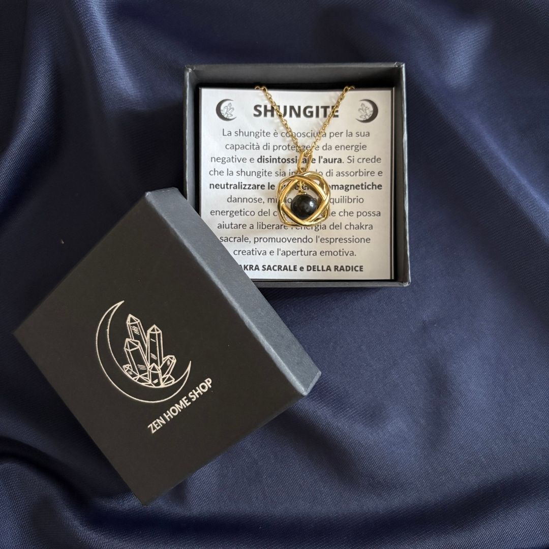 Collana Genesa Shungite – Acciaio Oro