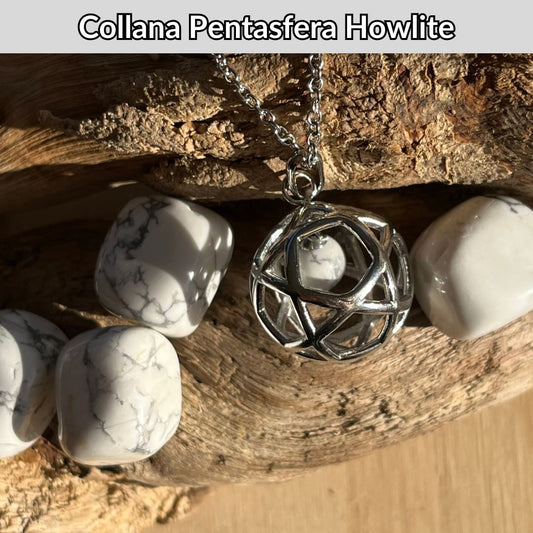 Collana Regolabile Pentasfera Howlite (Acciaio Inox)