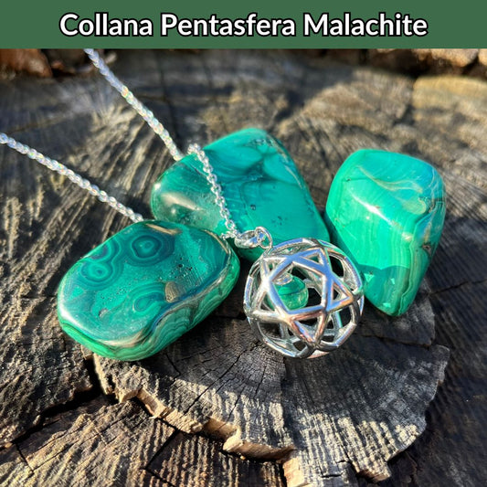 Collana Regolabile Pentasfera Malachite (Acciaio Inox)