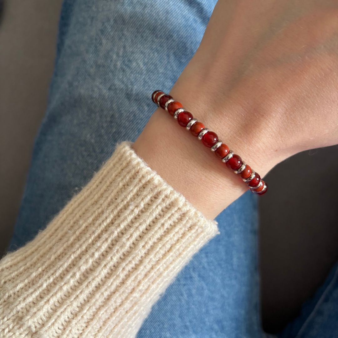 Bracciale Pianeta Marte con Diaspro Rosso e Corniola