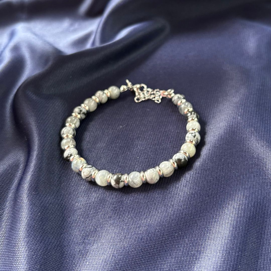 Bracciale Pianeta Mercurio con Ossidiana Fiocco di Neve e Labradorite
