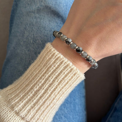Bracciale Pianeta Mercurio con Ossidiana Fiocco di Neve e Labradorite