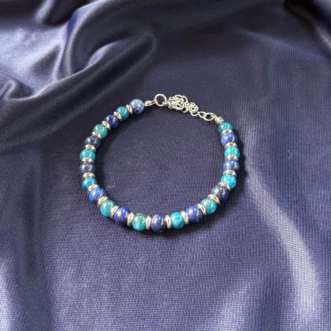Bracciale Pianeta Nettuno con Lapislazzuli e Apatite Blu